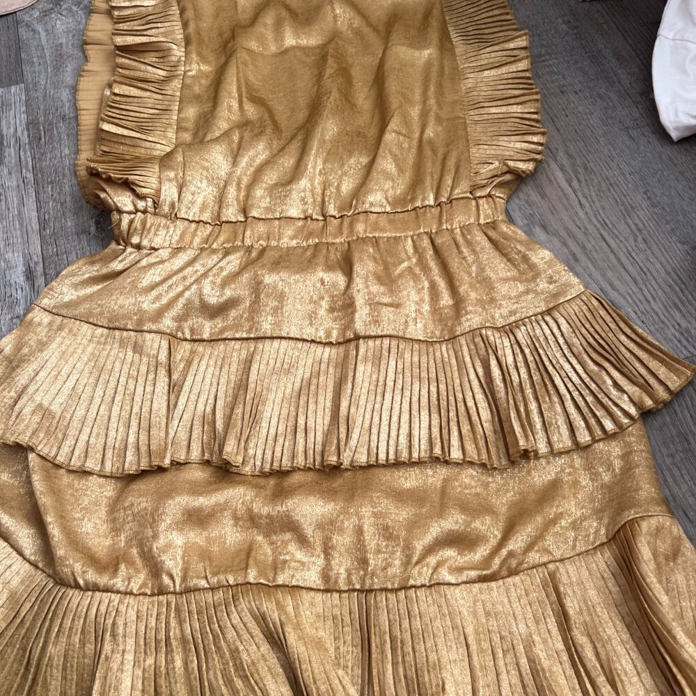 TCEC Metallic Gold Ruffled Mini Dress size‎ small - Picture 8 of 12